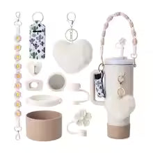 Straw Cap Set with Charm & Initial Keychain