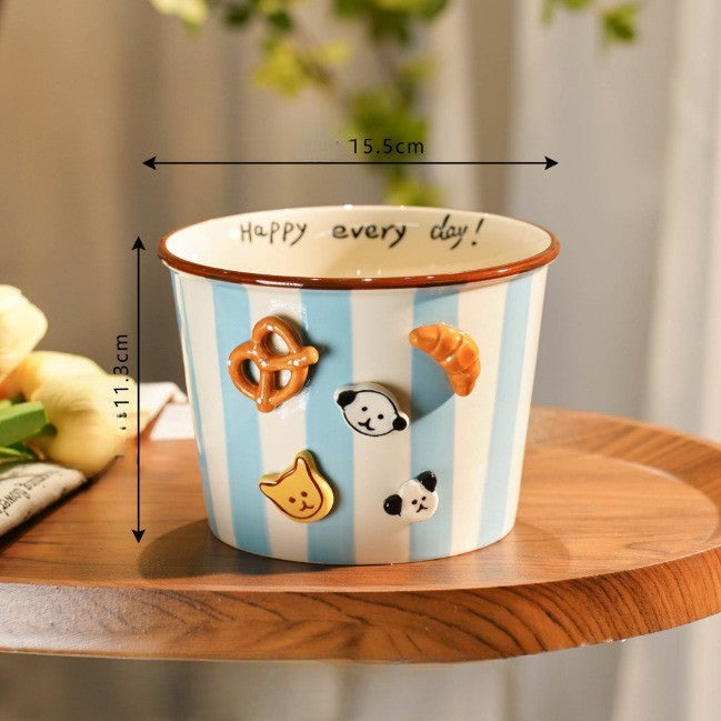 Ceramic Hand-painted Underglaze Color Cartoon Pet Bowl