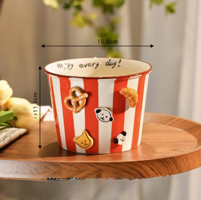 Ceramic Hand-painted Underglaze Color Cartoon Pet Bowl