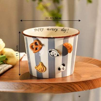 Ceramic Hand-painted Underglaze Color Cartoon Pet Bowl