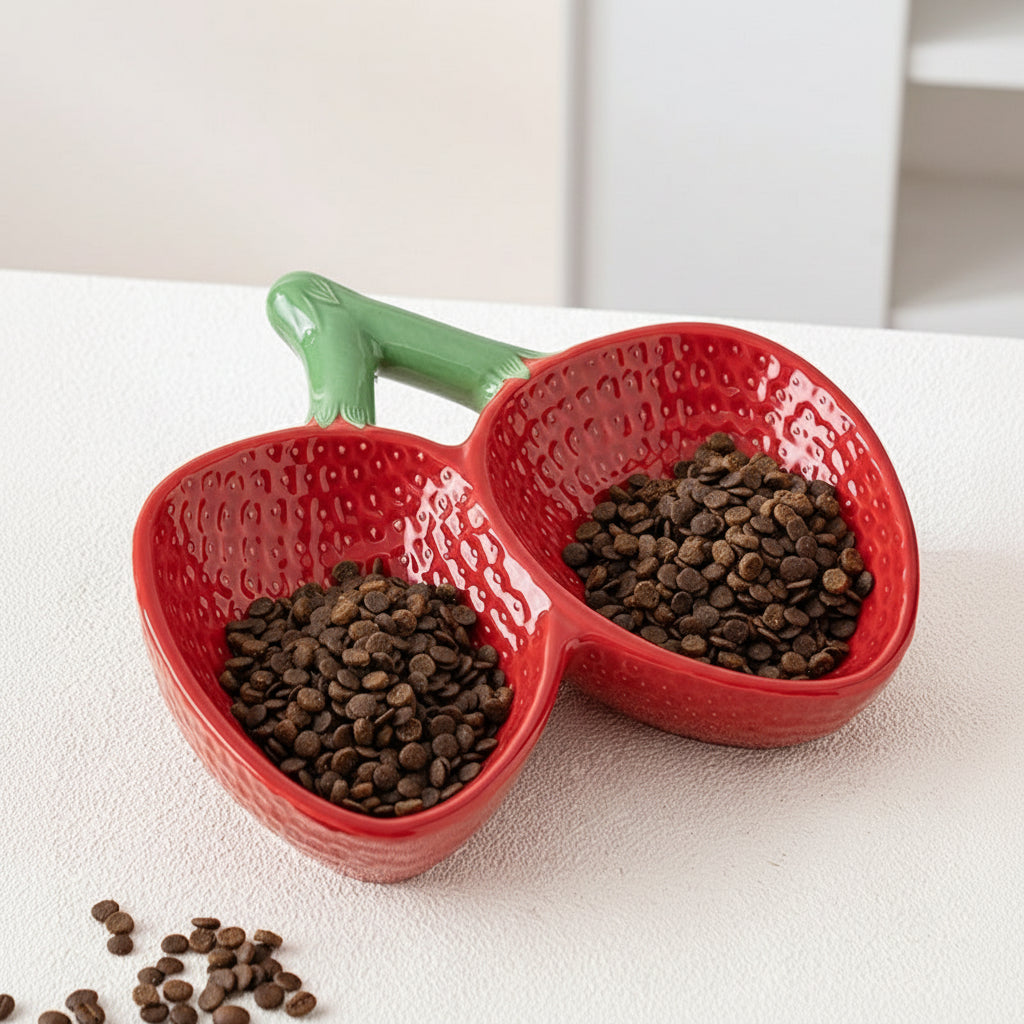 Ceramic Pet Bowl for Cats & Small Dogs | Double Anti-Knock Elevated Design | Oblique Cervical Protection Food & Water Feeder