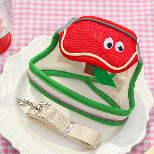 Cartoon Dog Drool Bib Set – Breathable Mesh Harness & Leash for Dogs & Cats (All-Season Pet Supplies)