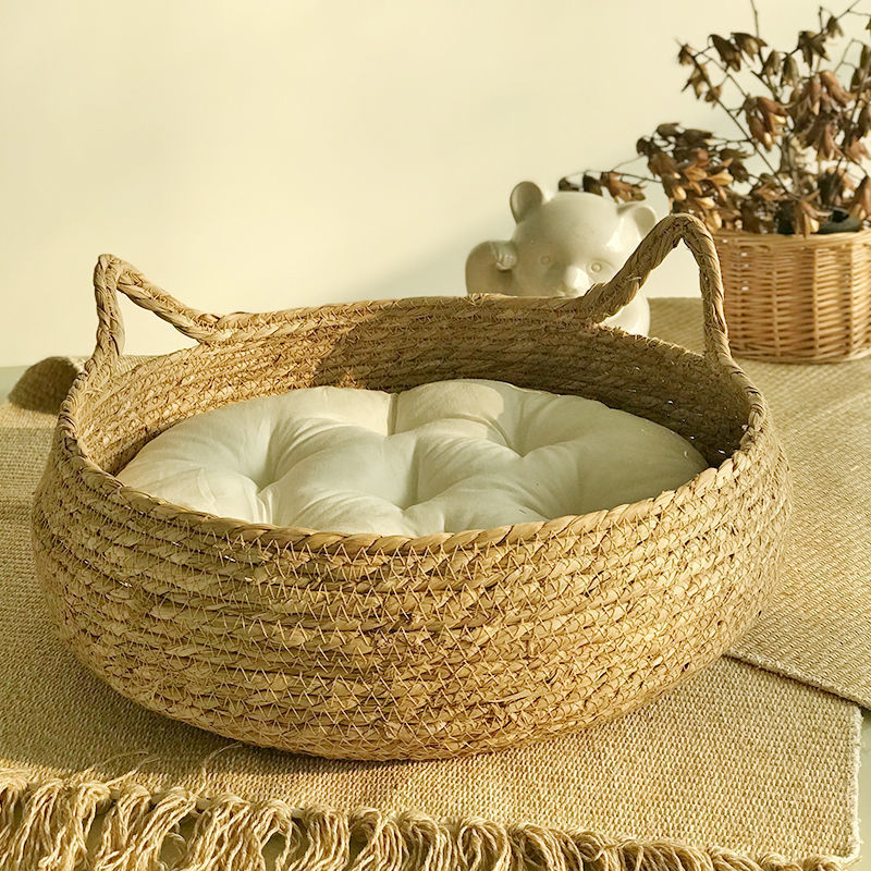 Rattan Cattail Cat Nest – Four Seasons Universal Handwoven Warm Pet Bed