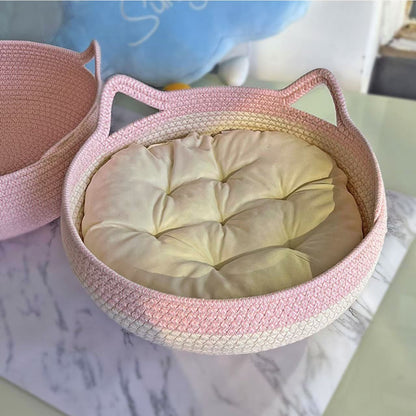 Cute Hand-Woven Cat Nest – Four Seasons Breathable Double Pet Basket