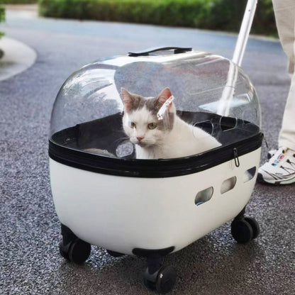 Portable Pet Trolley Box – Two-Transparent Cat & Dog Travel Bag Suitcase Backpack
