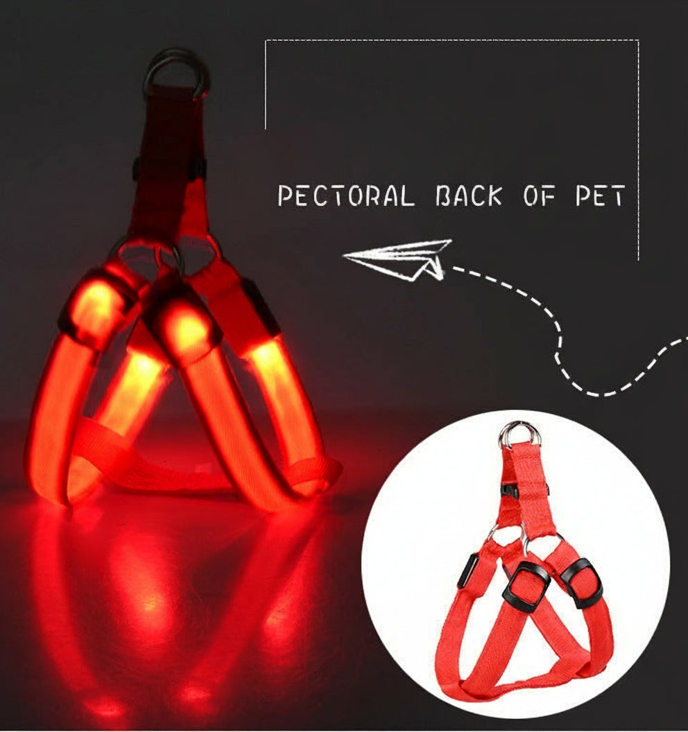 LED Luminous Dog Harness – Rechargeable Light-Up Chest Strap for Medium & Large Dogs | Night Safety Pet Harness