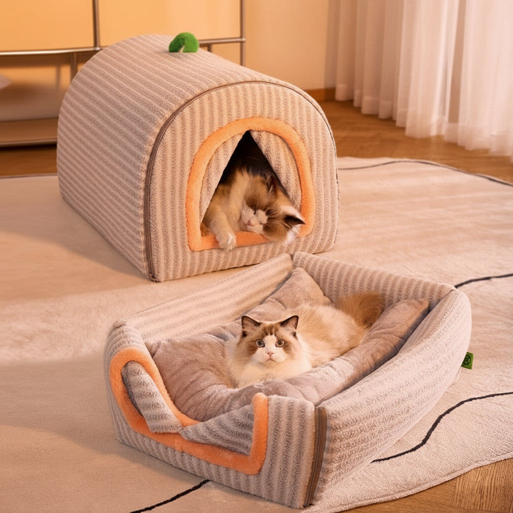 Autumn & Winter Pet Bed – Removable, Washable Warm House Nest for Cats and Large Dogs