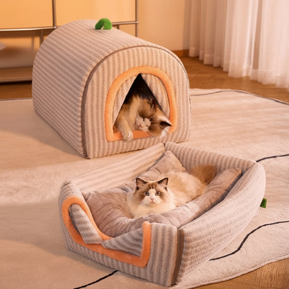 Autumn & Winter Pet Bed – Removable, Washable Warm House Nest for Cats and Large Dogs