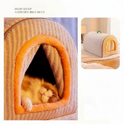 Autumn & Winter Pet Bed – Removable, Washable Warm House Nest for Cats and Large Dogs