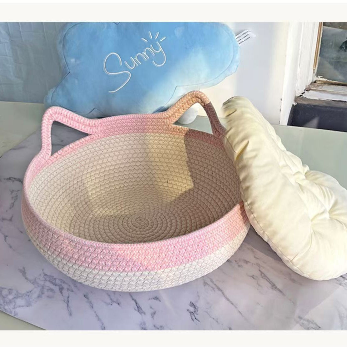 Cute Hand-Woven Cat Nest – Four Seasons Breathable Double Pet Basket