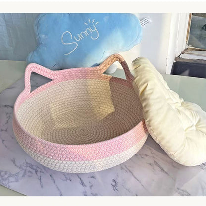 Cute Hand-Woven Cat Nest – Four Seasons Breathable Double Pet Basket