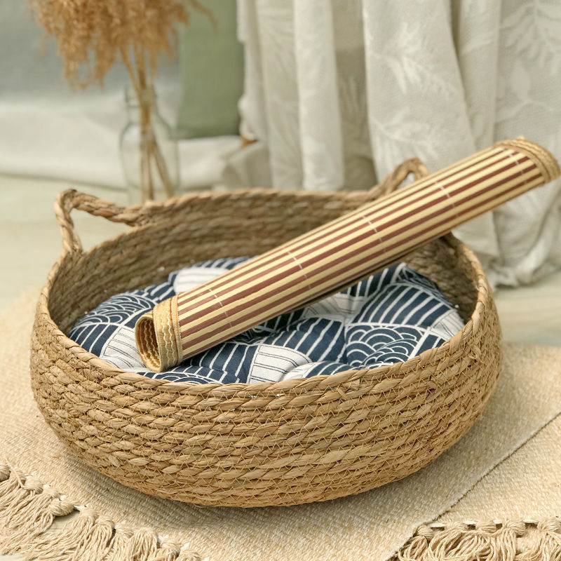 Rattan Cattail Cat Nest – Four Seasons Universal Handwoven Warm Pet Bed