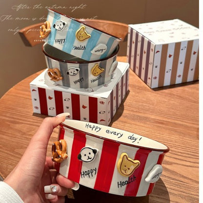 Ceramic Hand-painted Underglaze Color Cartoon Pet Bowl