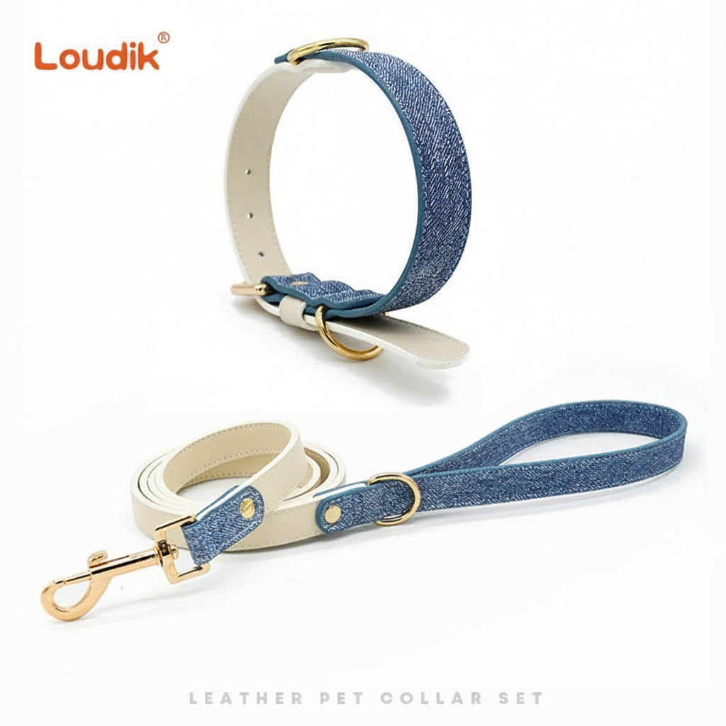 High-End Genuine Leather Dog Collar & Leash Set – Explosion-Proof, Durable for Large, Medium & Small Dogs
