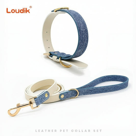 High-End Genuine Leather Dog Collar & Leash Set – Explosion-Proof, Durable for Large, Medium & Small Dogs