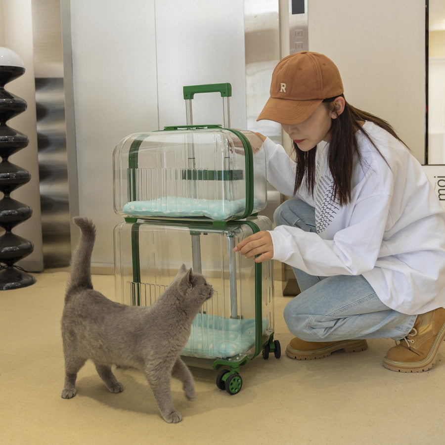 Portable Pet Trolley Case – Transparent Outgoing Travel Bag for Dogs & Cats