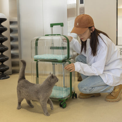 Portable Pet Trolley Case – Transparent Outgoing Travel Bag for Dogs & Cats