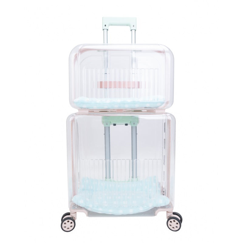 Portable Pet Trolley Case – Transparent Outgoing Travel Bag for Dogs & Cats