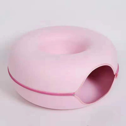 Cross-Border Felt Donut Cat Nest with Zipper Cat Tunnel | Double Function Cat Bed & Interactive Tunnel Toy