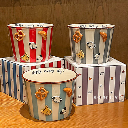 Ceramic Hand-painted Underglaze Color Cartoon Pet Bowl