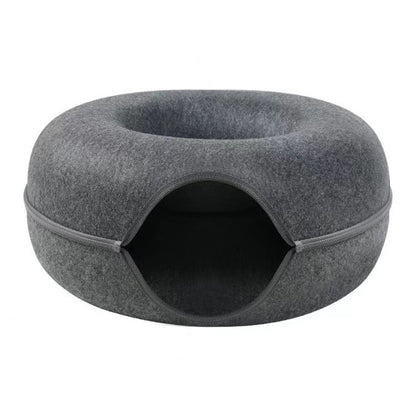 Cross-Border Felt Donut Cat Nest with Zipper Cat Tunnel | Double Function Cat Bed & Interactive Tunnel Toy