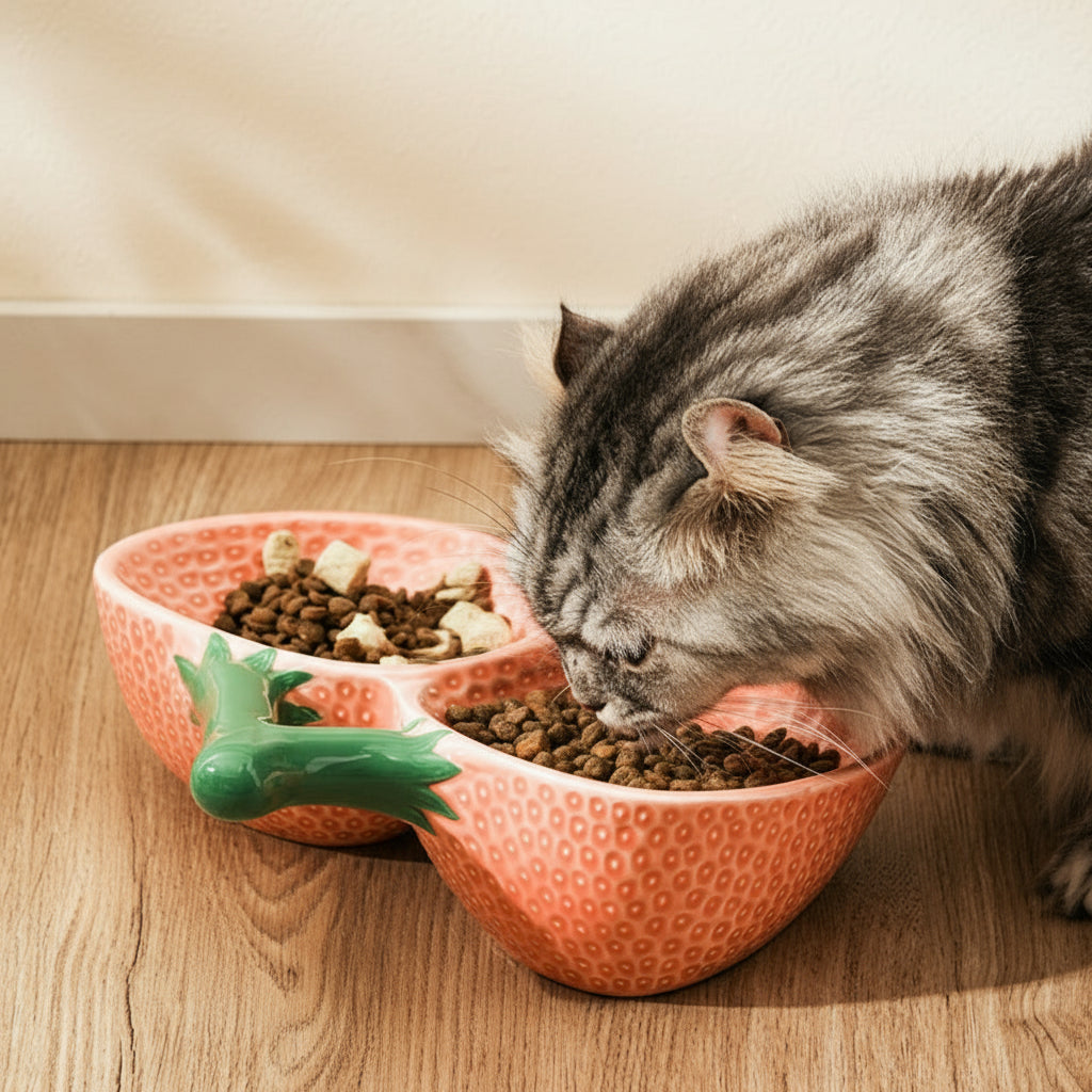 Ceramic Pet Bowl for Cats & Small Dogs | Double Anti-Knock Elevated Design | Oblique Cervical Protection Food & Water Feeder