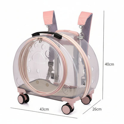Small Pet Trolley Box – Transparent Breathable Cat & Dog Backpack Outing Carrier