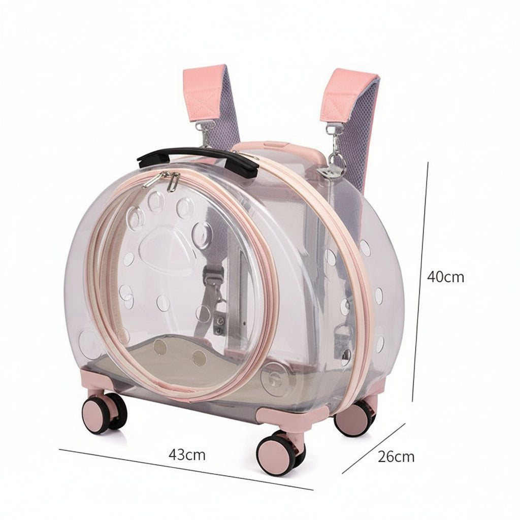 Small Pet Trolley Box – Transparent Breathable Cat & Dog Backpack Outing Carrier