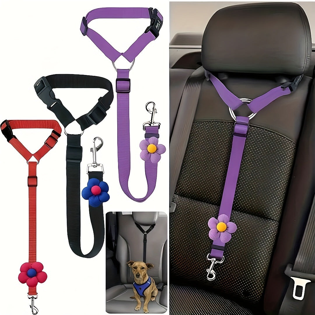 Car Safety Leash for Pets – Adjustable Retractable Dog & Cat Seat Belt with Headrest Attachment