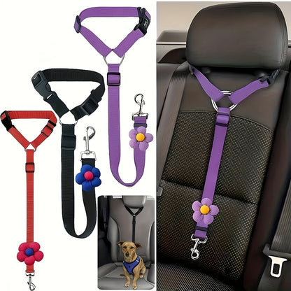 Car Safety Leash for Pets – Adjustable Retractable Dog & Cat Seat Belt with Headrest Attachment